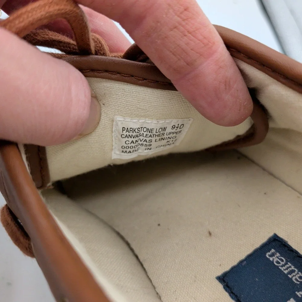 Polo Ralph Lauren Parkstone Mens 9.5 D‎ Brown Leather Canvas Boat Shoes Sneaker